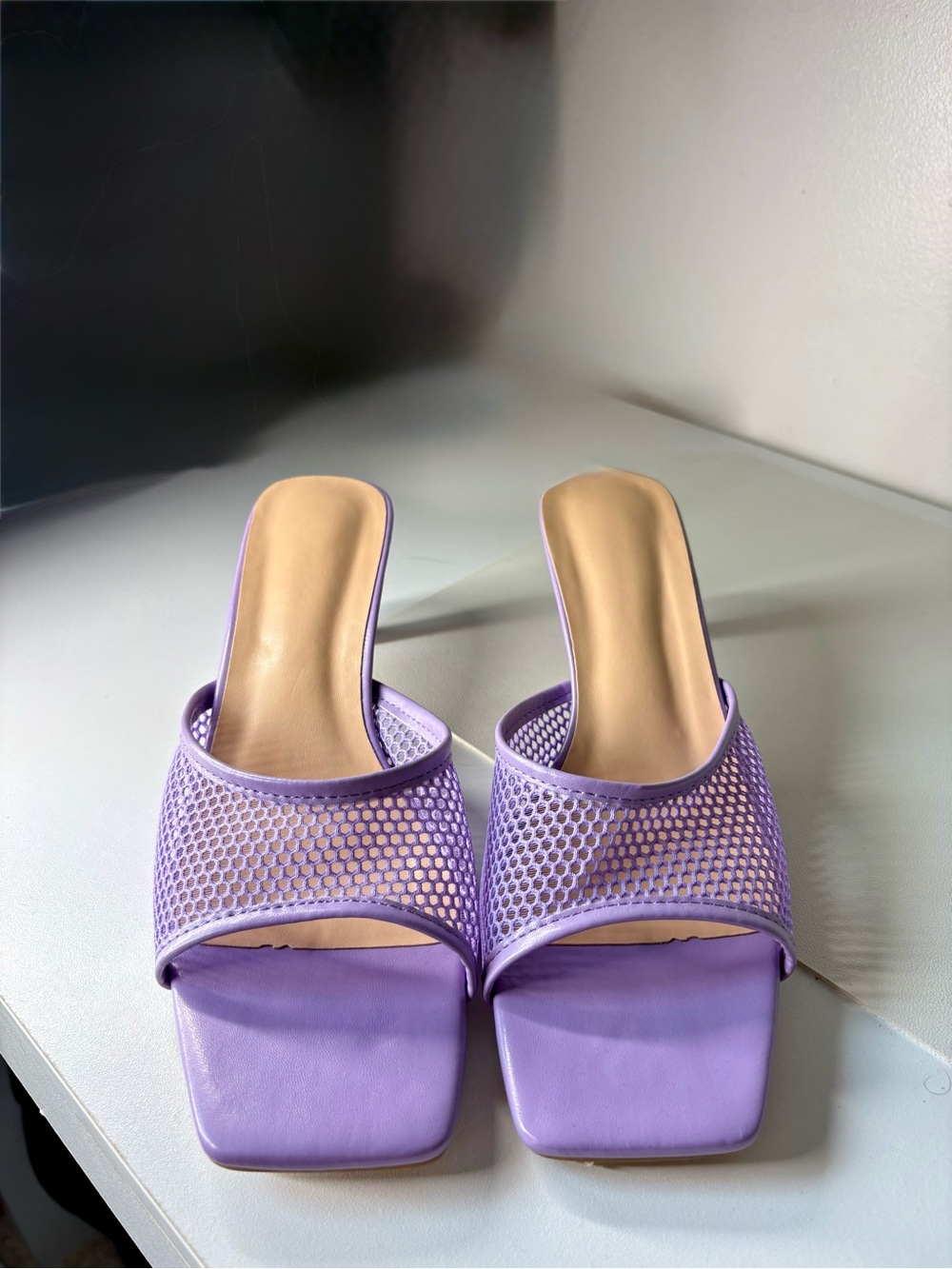 Lavender Mesh Mule Heels - Women